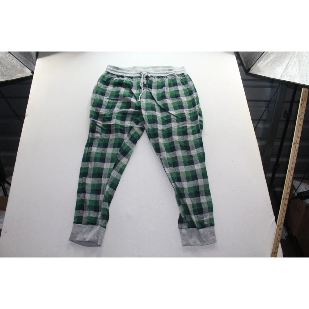 Hanes Mens 2XL Plaid Flannel Pajama Pants Green Gray Black Lounge Sleepwear